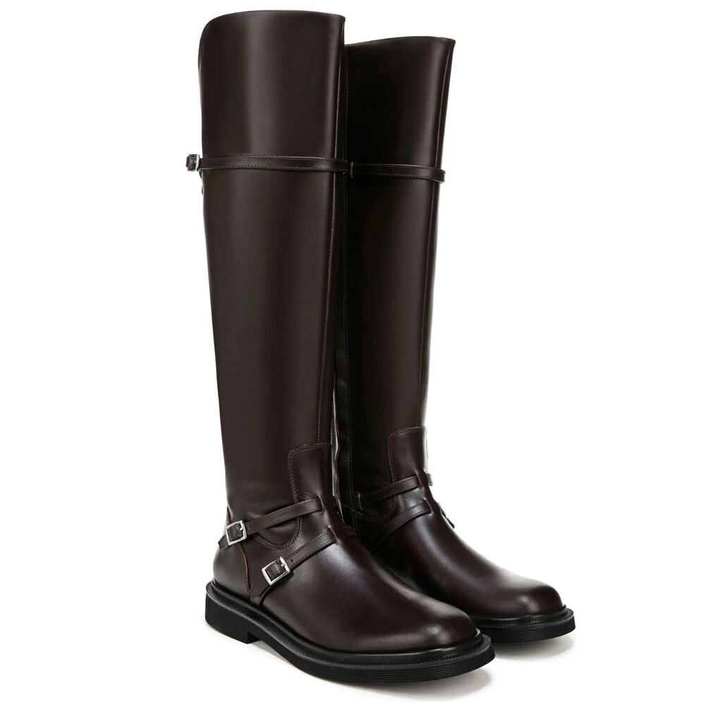 Franco Sarto Ainsley Tall Riding Boot Sz 8 Brown Leather Low Heel Knee-High New